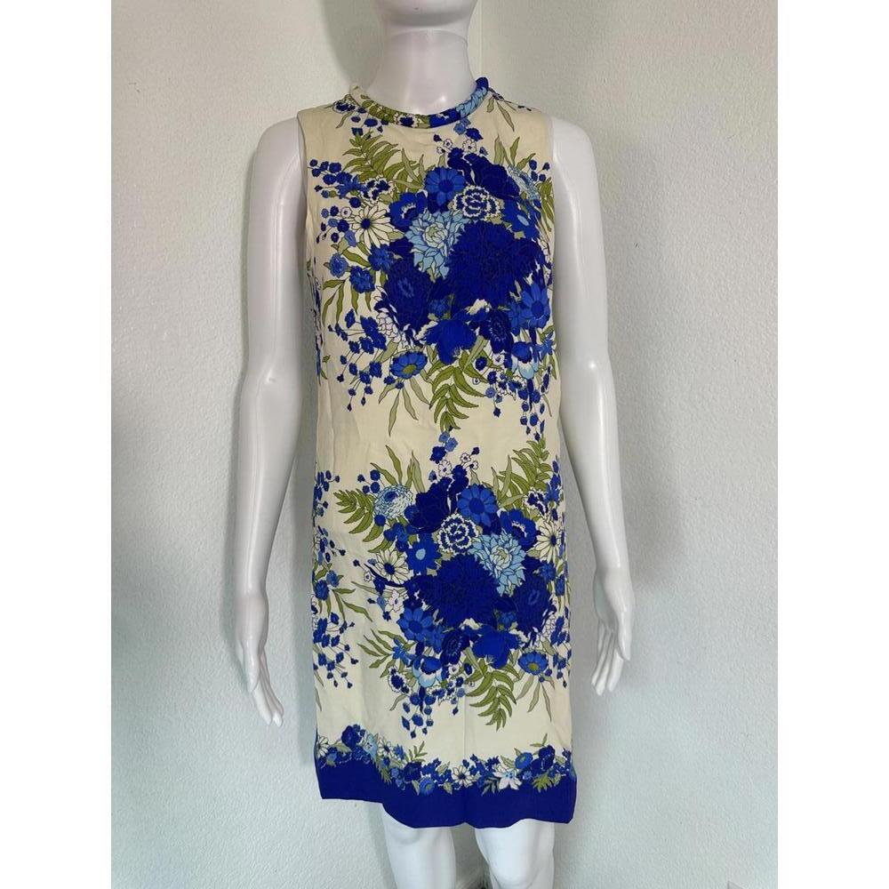 XS Cara Cara Mackenzie Blue Floral Shift Dress Mod Botanical Sleeveless